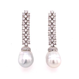 18k Diamond Pearl Drop Earrings