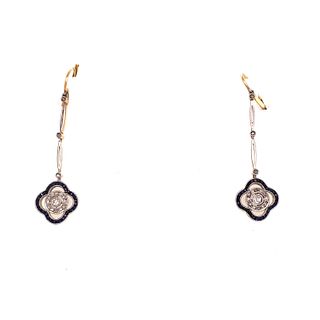 18k Platinum Diamond & Sapphire Clover Drop Earrings