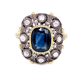 Silver & Gold Diamond Sapphire Ring