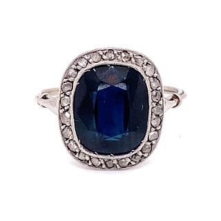 1920â€™s Platinum Rose Cut Diamonds & Sapphire Ring