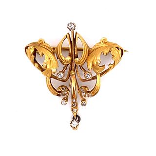 Art Nouveau 18k Diamond Brooch
