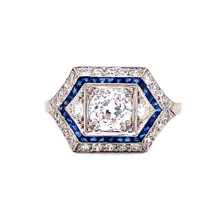 Art Deco Platinum Sapphire Diamond RingÂ 