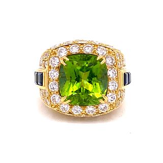 18K Peridot Sapphire Diamond Ring