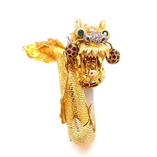 14k Diamond Emerald Rubi Chinese Dragon Bracelet
