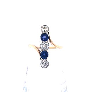 GIA Art Nouveau 14k Old Euro Diamond & SapphireÂ  Ring