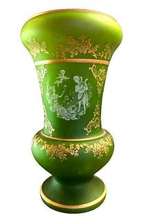 Green Etched Glass Vase