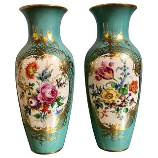Pair of French Floral Painted Porcelain Vases