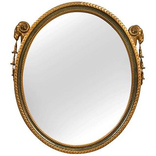 French Neoclassical Style Oval Mirror. Rams Head