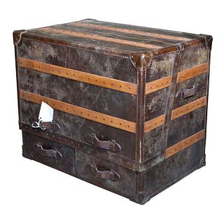 Two Leather and Cowhide Trunk Desk Dresser