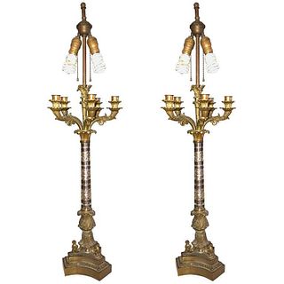 Pair of Empire Style Glass Column Form Candelabra