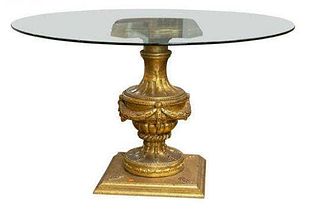 Louis XVI Style Glass Top Carved Gilt Center Table