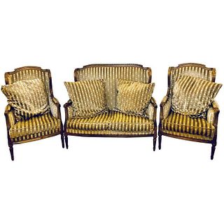 Louis XVI Living Room Suite Couch & 2 Lounge Chair