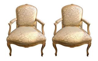 Pair of French Louis XV Style Arm Chairs