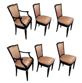 Six Hollywood Regency Style Dining Chairs. Ebonized