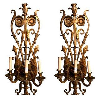 Pair of 3 Arm Wall Sconces