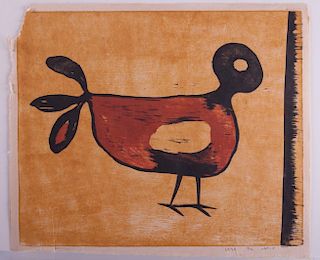 1979 Abstract Bird Woodblock Print