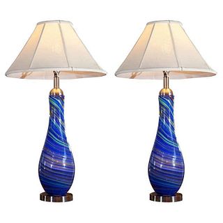 Pair of Murano Glass Blue Lamps