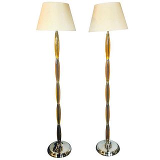 Pair of Art Deco Tall Murano Glass Style Lamps