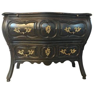 Black Distressed Bombe Commode with Bronze Mounts