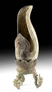 12th C. Cambodian Khmer Brass Tripod Censer