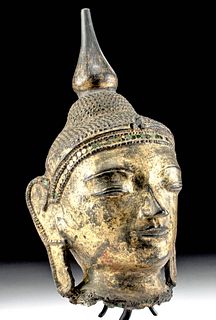 19th C. Thai Gilt Wood & Iron Buddha Head