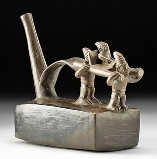 Sican Pottery Stirrup Vessel w/ King and Attendants