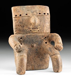 Quimbaya Pottery Slab Figure w/ Gold Nose Ring