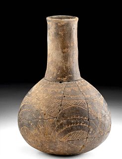 Prehistoric Mississippian Incised Redware Pottery Jar