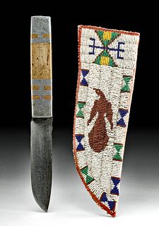 19th C. Sioux Beaded Sheath & Steel Knife