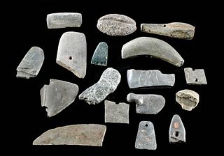 16 Native American Stone Pieces & 1 Maya Jadeite Celt