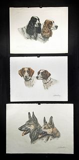 3 Large Leon Danchin Prints of Dogs, ca. 1930s