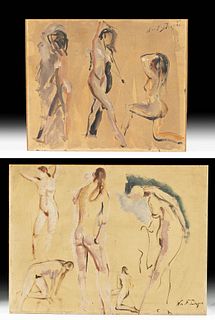 Lot of 2 William Draper Paintings - Female Nudes, 1950s