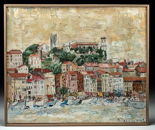 Stunning Painting of French Seaside Town - Arent, 1962