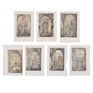 Litografías de Interiores de Iglesias. México: Litografías de Decaen, ca. 1861. 23 x 15 cm., en promedio. Piezas: 7.