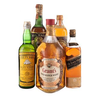 Whisky. a) Johnnie Walker Black Label. b) All malt. c) King William IV. d) Cutty Sark. Total de piezas: 5.