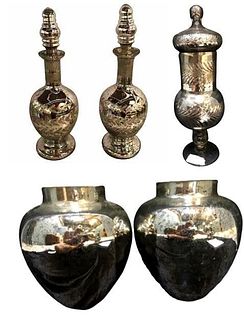 Collection of Mercury Glass Decanters/ Vases