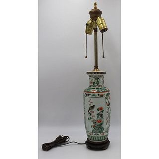 Chinese Famille Verte Vase Mounted as a Lamp.
