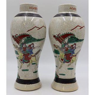 Pair of Chinese Enamel Decorated Crackle Glaze
