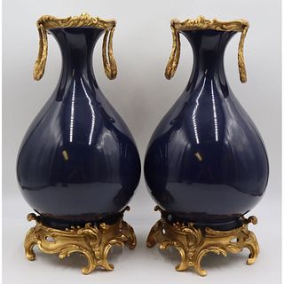 Pair of Ormolu Mounted Chinese Blue Vases.