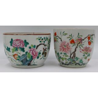 (2) Chinese Famille Rose Enamel Decorated Jars.