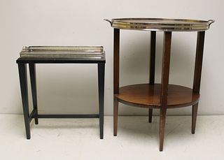 2 Vintage Silverplate Tray Top Style  Side Tables.