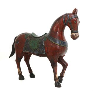 An Indian polychrome painted wooden horse,