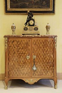 A Royal French Louis XV kingwood, tulipwood, sycamore and parquetry inlaid meuble d'entrée,