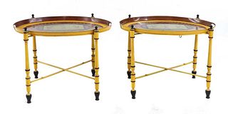 A pair of Regency-style yellow-painted toleware side tables,