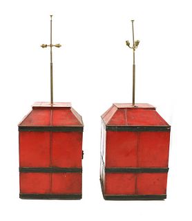 Two painted tin containers,