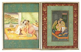 Fourteen Indian erotic paintings,