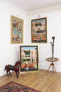 A pair of large Indian Mughal-style paintings,