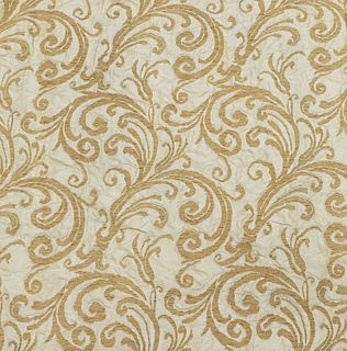 Two pairs of brocaded yellow silk interlined curtains,