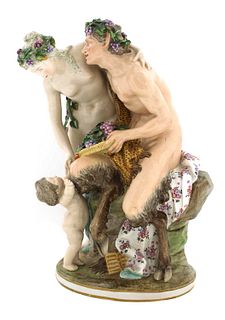 A porcelain bacchanalian figure group in the manner of Meissen,