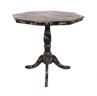 A Victorian lacquered, mother-of-pearl inlaid and painted octagonal occasional table,